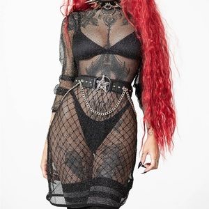 New NWT Killstar Allnighter metallic fishnet dress XL